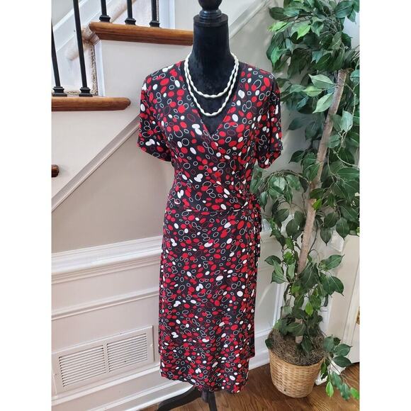 Croft&Barrow Women Multicolor Polyester V-Neck Short Sleeve Knee Length Dress L - Picture 1 of 12